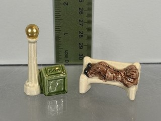 Arcadia Mini Miniature Man Sleeping On Bench & Light Salt And Pepper Shakers