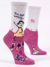 Blue Q Socks I'm Not Bossy I'm The Boss Women's Crew Sz 5-10 Blue & Fucshia