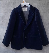 Zara Baby Boys Sz 4 5 Soft Velvet Suit Jacket Blazer Navy Blue Elegant Formal