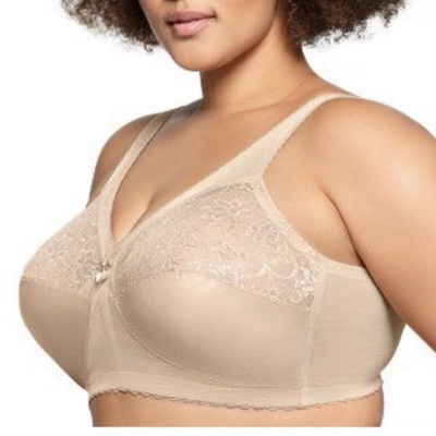 Glamorise MagicLift Full Figure Support Bra Size 44D Beige Wireless Semi Sheer