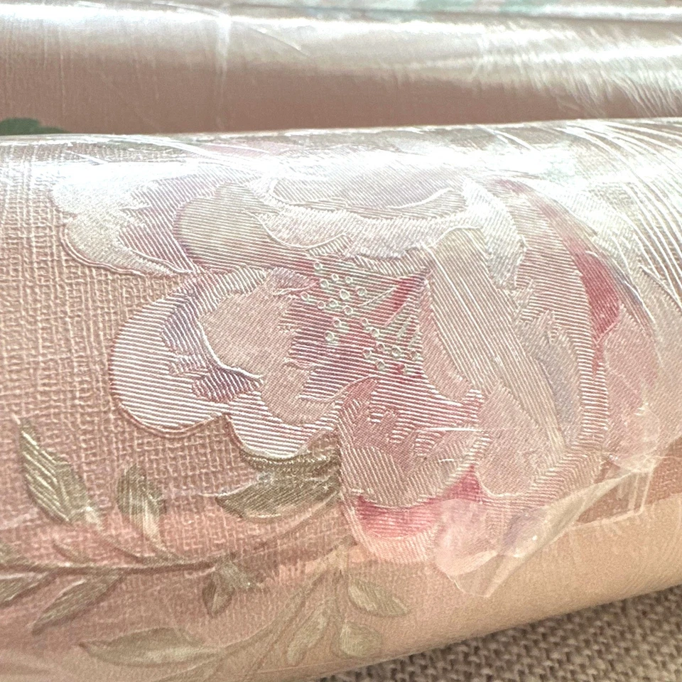 NEW NWT 3 Vintage Essef Charisma II Wallpaper Pink Floral Vinyl Double Roll - Image 2 of 4