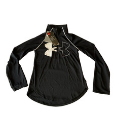 Under Armour Jacket Girls Size S Black 1/2 Zip Stretch Long Sleeve Heat Gear