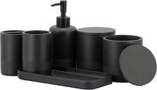 6 Piece Matte Black Bathroom Accessories Set Countertop Organizer Vanity Decor