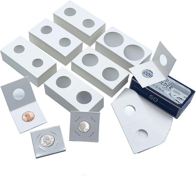 300 Pcs Cardboard Coin Flips, 6 Assorted Sizes 2'' X 2'' Pockets Coin Holders for