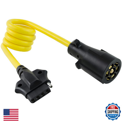 Conntek 7-Way Blade to 4/5 Flat Trailer Coiled Cord 4ft Yellow