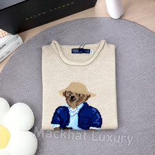 POLO RALPH LAUREN Women  s Large Beige Polo Bear Knit Sweater