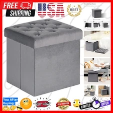 Storage Ottoman Cube, Velvet Tufted Folding Ottomans with Lid, Footstool Rest...