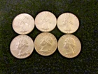 Lot of 6 beautiful Washinton SILVER Quarters