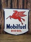 VINTAGE MOBILFUEL DIESEL PORCELAIN ENAMEL SIGN 12 X 12 INCHES