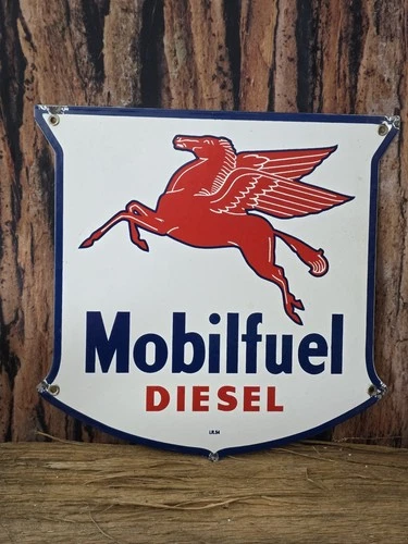 VINTAGE MOBILFUEL DIESEL PORCELAIN ENAMEL SIGN 12 X 12 INCHES