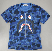 A Bathing Ape Bape ABC 1st Camo Shark Tee Shirt Size XL Blue Zip Face