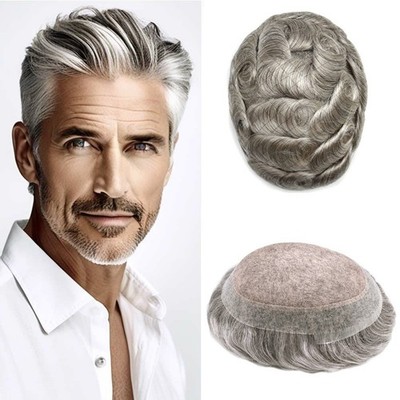 Fine Mono Toupee for Men Hairpieces Human Hair Replacement Monofilamant with PU
