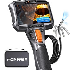 FOXWELL Dual Lens Articulating Borescope, 0.25in Slim 220° 6.5mm, Black