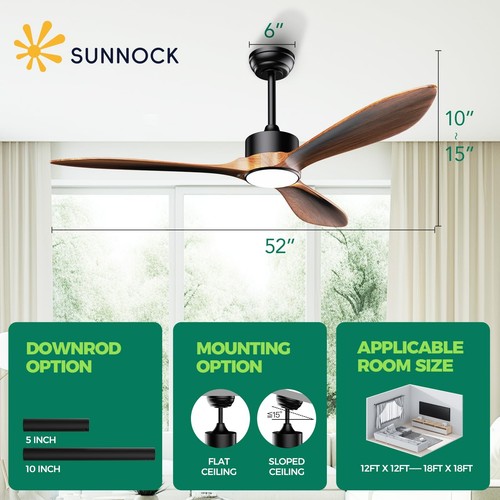 52’’Ceiling Fan with Light, 3 Solid Wood Blades, 3-Color Light 6-Speed Outdoo... - Picture 3 of 9