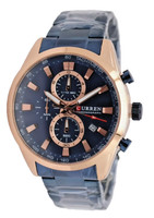 Curren Herren Chronograph 44Mm Edelstahl Blau Rosé Datum Stoppuhr Quarz Neu