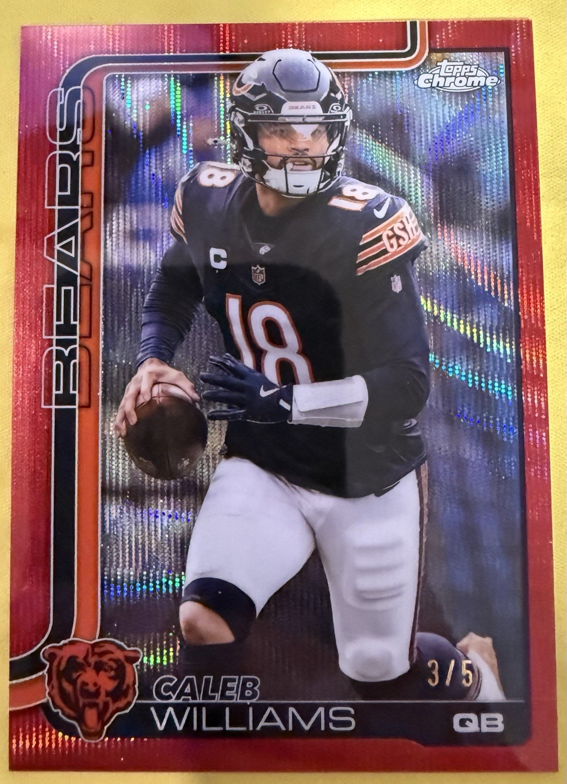 2025 Topps Chrome Caleb Williams Red Wave Refractor /5 Chicago Bears