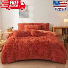 Fluffy Orange Comforter Cover Set Queen - Ultra Soft Plush Burnt Orange Beddi...