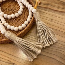 Farmhouse Beads 58In Wood Bead Garland with Tassels Rustic Country Decor Prayer