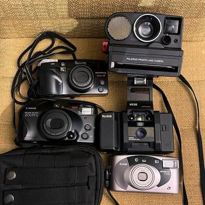 Lot of 5 Analog Film Cameras Polaroid 35mm Aps Repair for Parts with Extra Gear