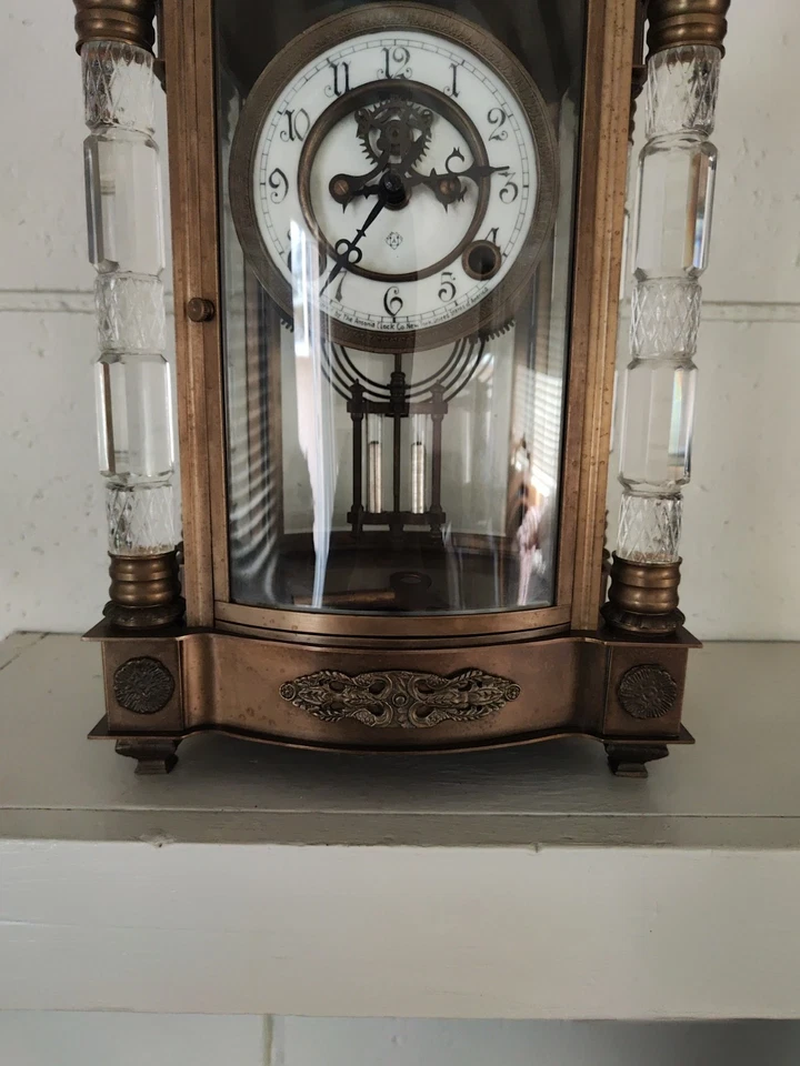 REPRODUCTION ANSONIA UTOPIA CRYSTAL REQULATOR KEY WIND MANTEL CLOCK - Image 4 of 4