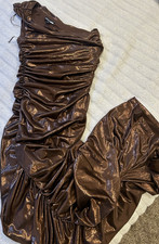 Fashion Nova Brown Ruched One Shoulder Sleeveless Bodycon Dress XS