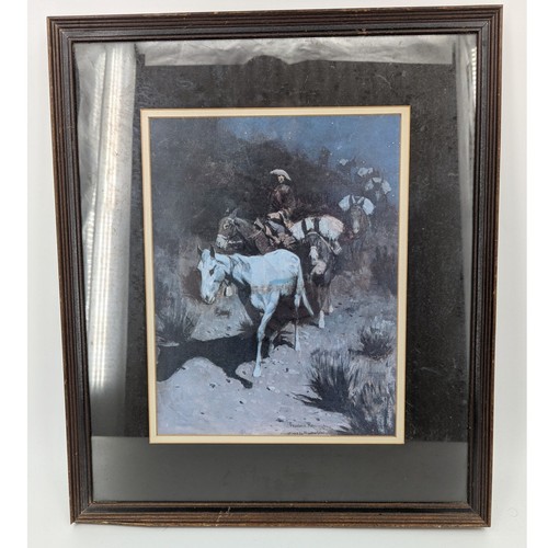 Framed Frederic Remington “The Bell Mare” Western Art Print 17x20 VTG Cowboy