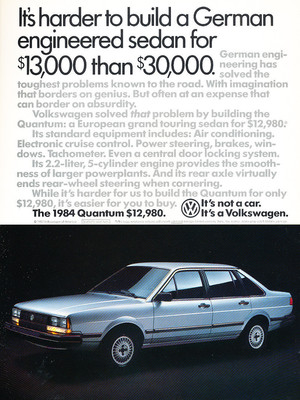 1984 VW Volkswagen Quantum 4door -  Classic Vintage Advertisement Car Ad J15