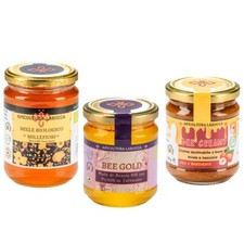 Ensemble miel BIO 100 % ITALIEN, mille-fleurs, safran, noisettes.