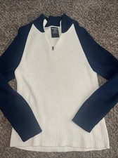 Polo Ralph Lauren US Flag Logo Cream Blue Knit 1/4 Zip Sweater Men Size XL