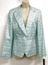 JOHN MEYER Blazer Jacket Size 14 Ziz Zag Aqua Dressy Lined NEW With Tag