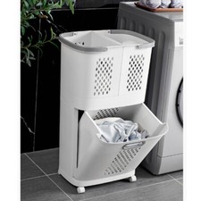 Laundry Basket Washing Clothes Hamper Bin Trolley Bathroom Storage on Wheels NEW