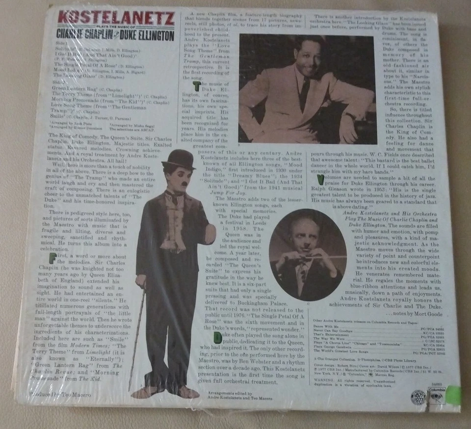 Kostelantez Plays the Music of Charlie Chaplin Duke Ellington PC 34660 Album LP - Image 4 of 4