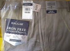  2 Pairs Haggar Men's Iron Free Premium khaki Straight Fit Pant 34x32 khaki New