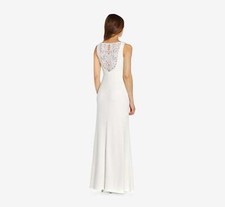 NEW ADRIANNA PAPELL SEQUIN-ACCENTED MERMAID GOWN DRESS SIZE 8 $179 IVORY