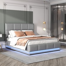 Polsterbett 140x200cm Doppelbett Kunstlederbett Stauraumbett mit LED Bettkasten