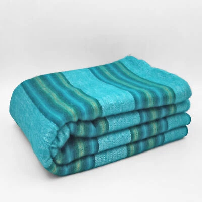 BABY ALPACA WOOL BLANKET THROW SOFT&WARM AQUA TURQUOISE GREEN QUEEN 90"x63"