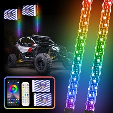 2x 4FT Lighted Spiral LED Whip Antenna w/Flag & Remote For ATV Polaris RZR UTV