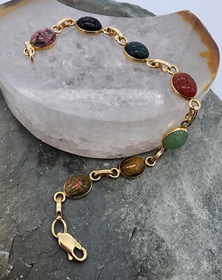 14k 0,585 Gelbgold Van Dell Egyptian Revival Skarabäus 7,25'' Armband Au 2443