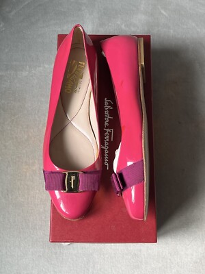Stunning Salvatore Ferragamo Hot Pink Varina Bow Flats Shoes 9 B
