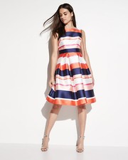 Eliza J Striped Satin Fit & Flare Dress ( Size 2P )