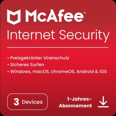McAfee Internet Security, 3 Geräte 1 Jahr, 2026, Download