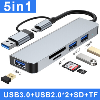 5 in 1 USB Type-C Hub Docking Adapter SD/TF Card Reader for PC Laptop Macbook