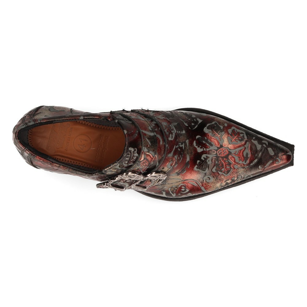 New Rock 7960-S5 Embossed Vintage Black, Red Leather Buckle