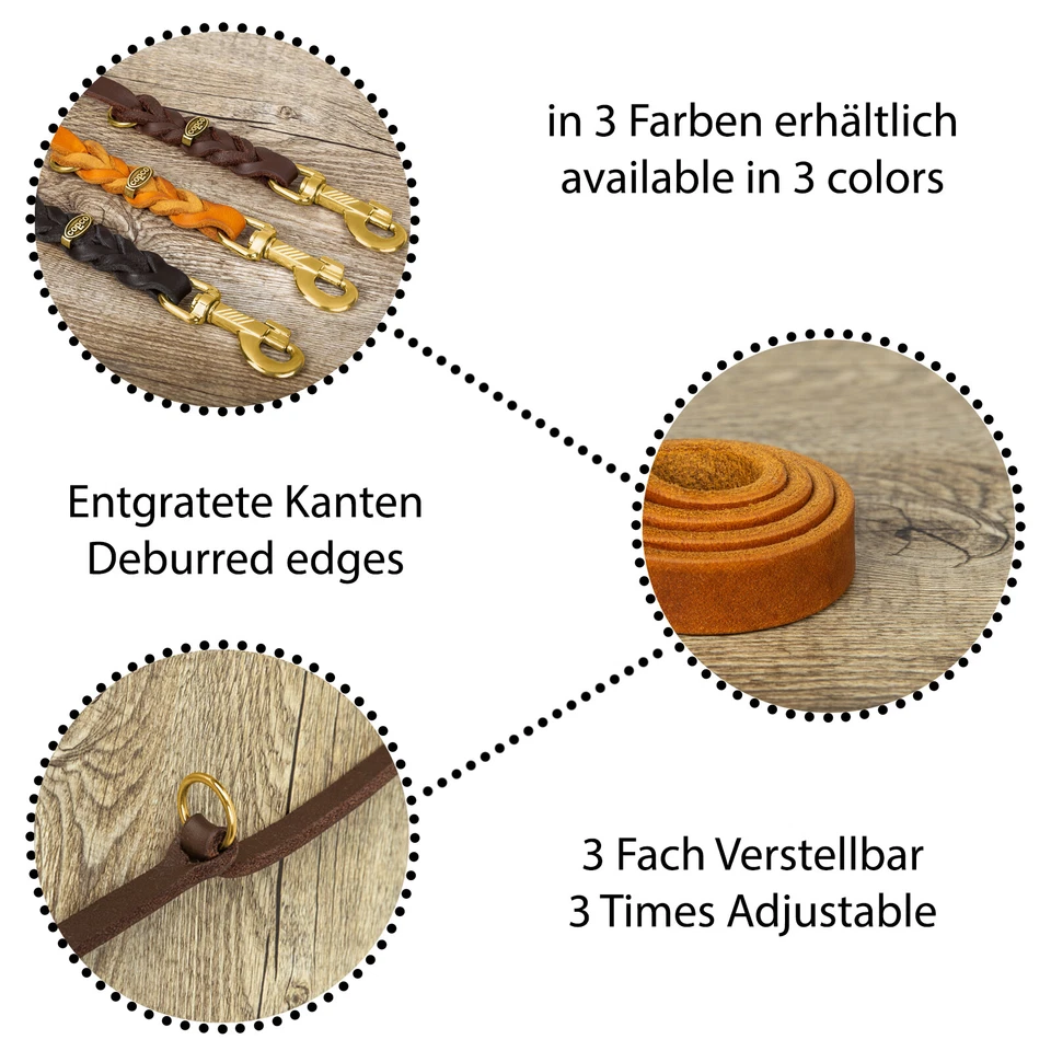 CopcoPet Fettlederleine Leder Hundeleine geflochten 3fach verstellbar Messing  - Bild 3 von 4