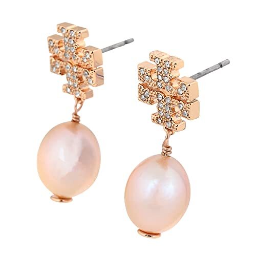 Tory Burch 60525 955 PAVE PEARL DROP EARRINGS Pink Gold | eBay