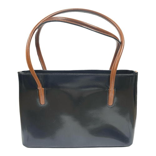 Simone Firenze Handmade Black & Brown Genuine Leather Handbag 11” x 8