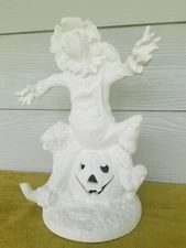 Vintage 70s Ready To Paint Ceramics Byron Molds Scarecrow Pumpkin 12" Tall