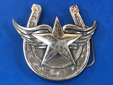 WINGED STAR  HORSESHOE PEWTER BELT BUCKLE Great American Buckle Co.