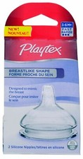 Playtex 2ct Breastlike Shape Silicone Nipples,Fast Flow Nurser/VentAire Wide