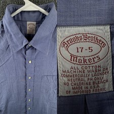 VTG Brooks Brothers Makers 17 35 Blue USA Made Button Up Point Collar Shirt Men
